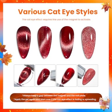 Beetles Cat Eye Gel Nail Polish Set, 6 Colors Glitter Red Pink Shiny Brown Burgundy Purple Blue Green Magnetic Effect Sparkle Stunning Nail Gel Polish Kit Soak Off UV Manicure Gifts for Women - Image 6