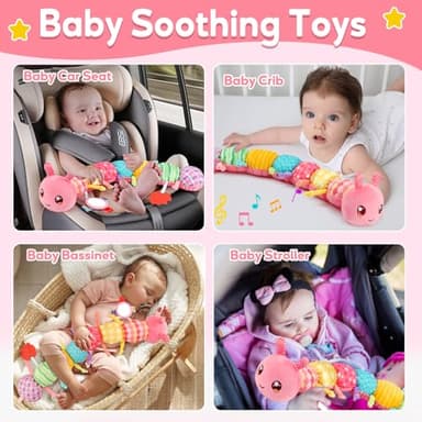Baby Girls Toys 0-6 Month Music Animal Stuffed Caterpillar Toy for Infant 0-3 3-6 Months with Mirror Crinkle Rattle Tummy Time Sensory Toys for 3 4 5 6-12 Month Old Newborn Baby Shower Birthday Gifts - Image 5