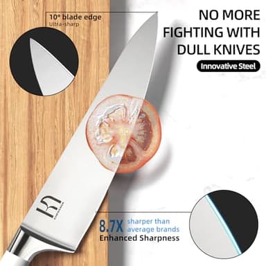 KnifeSaga Knife Set, Premium 15 Piece Japanese High Carbon Stainless Steel Knives Set for Kitchen with Block and Sharpener, Razor Sharp Kitchen Knife Block Sets with Ergonomic Full-tang Handle, White - Image 2