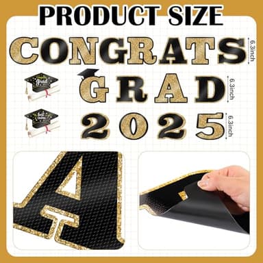 2025 Graduation Car Decorations 23'' Large Inflatable Grad Cap Car Decors Congrats Grad Letters Bulk Class of 2025 PVC Inflatable Cap for Senior High School Collage Prom Party Decors(Black, Gold) - Image 2