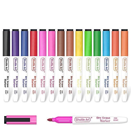 Shuttle Art Dry Erase Markers, 15 Colors Magnetic Whiteboard Markers with Erase,Fine Point Perfect For Writing on Whiteboards, Dry-Erase Boards,Mirrors for School Office Home - Image 1