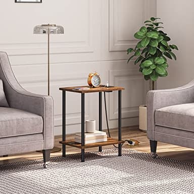 HOOBRO Side Table with Charging Station, End Table with USB Port and Outlet, Nightstand with 2-Layer Storage Shelves for Small Spaces, Living Room, Bedroom, Stable Frame, Rustic Brown BF09UBZ01 - Image 6