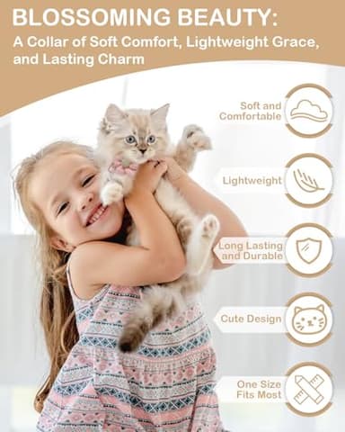 Cat Collar With Flower for Girls and Boys, Breakaway With Bells, Adjustable Kitten Collar, Cute (Beige, Breakaway) - Image 6