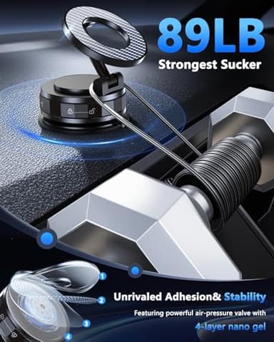 Vacuum Magnetic Car Phone Holder for Mag-Safe [89+LBS Suction & 3200gf Magnetic] 360° Adjustable Ultra Suction Cup Phone Holders for Your Car, Car Mount for iPhone 17 Pro Max 16 15 14 13 12 Air Plus - Image 3