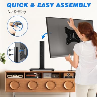 Rfiver Universal Swivel Tabletop TV Stand for Flat Screens 23 24 26 32 39 40 42 43 Inch, Heavy Duty Center Pedestal Stand Replacement with Black Tempered Glass Base and Height Adjustable Mount - Image 7