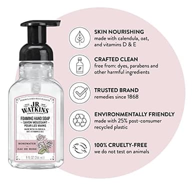 J.R. Watkins Foaming Hand Soap with Pump Dispenser, Moisturizing Foam Hand Wash, All Natural, Alcohol-Free, Cruelty-Free, USA Made, Rosewater, 9 fl oz, 3 Pack - Image 2