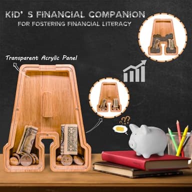 JOOMLAFLY Wooden Letter Piggy Bank for Kids Larger Letter Piggy Bank for Boys and Girls Personalized Piggy Bank Initial Coin Bank Wood Kids Money Bank for Birthday and Festival - Image 5