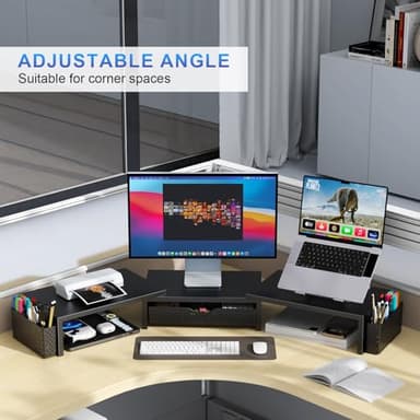 gianotter Dual Monitor Stand Riser, Desk Organizer With Drawer and 2 Pen Holders, Computer Monitor Stand, Shelf for Top of Desk, Black - Image 5