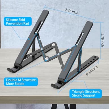 Gogoonike Adjustable Laptop Stand, Portable Laptop Riser for Desk, ABS+Silicone Foldable Ventilated Cooling Notebook Holder Stand for 10-15.6” Laptops,Tablets - Image 4
