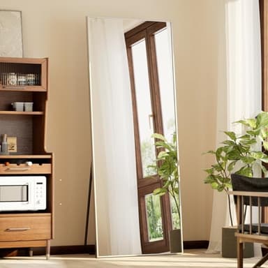 BEAUTYPEAK Full Length Mirror with Stand, 56"x21" Floor Mirror with Aluminum Alloy Thin Frame, ShatterVue Tempered Full Body Mirrors, Free Standing or Wall-Mounted Mirrors for Living Room, Silver - Image 6