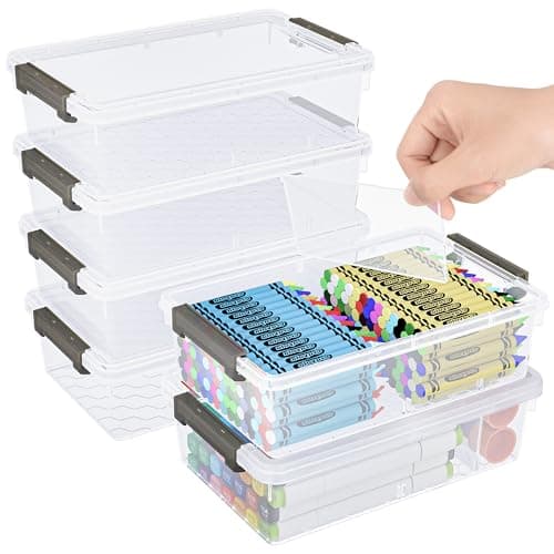 GEOPHIA 6 Pack Extra Large Pencil Box with Removable Divider, Thickened Pencil Case Bulk, Clear Crayon Marker Organizer Stackable Plastic Small Storage Containers for Pen Craft School Supplies(Grey) - Image 1