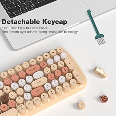 MOFII Wireless Bluetooth Keyboard for Mac, iPad, iPhone, PC, Laptop & Android, Connect up to 3 Devices Simultaneously, Portable 100-Key Typewriter Retro Round Keycaps Keyboard- Milk Tea Colorful - Image 3