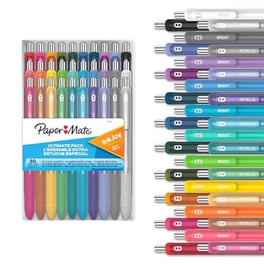 Paper Mate InkJoy Gel Pens Ultimate Pack, Retractable Pens, Featuring Classic, Bright!, and Metallic Pens, Assorted, 30 Count - Image 1