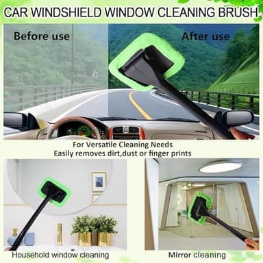 desin Car Windshield Cleaning Tool, Windshield Cleaner with 5 Washable and Reusable Microfiber Pads and Extendable Handle, for Auto Glass Wiper (Green - Image 6