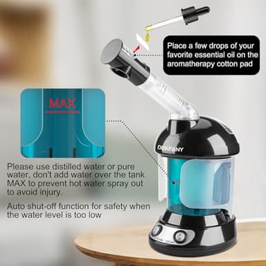 Facial Steamer - DENFANY Nano Ionic Face Steamer with Extendable 360° Rotating Arm - Portable Facial Steamer for Personal Care at Home or Salo (Black) - Image 4
