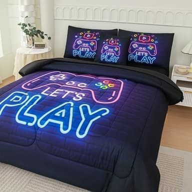 NINENINE Gaming Comforter Set for Boys,6PCS Queen Bedding Sets for Boys,Gaming Bedding Set Bed in A Bag(1Comforter,1Flat Sheet,1Fitted Sheet,1Cushion Cover,2Pillowcases) - Image 2