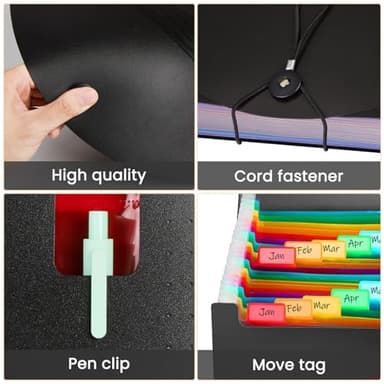 Sooez 24 Pockets Expanding File Folder with Blank Labels, According File Organizer with Expandable Cover, Desktop Accordion Folders Letter A4 Paper Document Storage Organizer, Black - Image 4