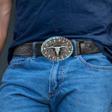 DOOPAI Men's Western Cowboy Belt –2 pack Longhorn Bull Pattern Buckle with Printed Engraving, Adjustable Strap, Fits Jeans - Image 6