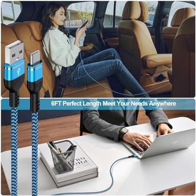 Fast Charger Cord USB C Charging Cable 6FT 3Pack 3.1A Braided Type C Android Charger Cable for Samsung Galaxy A16 A15 5G,A55,A54 5G,A25,A35,A14,S25,S24 Ultra,S23,S22,S21,S20,iPhone 16e 16 15 Pro - Image 6