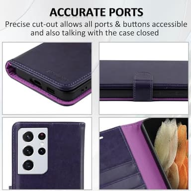 MONASAY Wallet Case Compatible for Galaxy S21 Ultra 5G, 6.8 inch [Screen Protector Included][RFID Blocking] Flip Folio Leather Cell Phone Cover with Credit Card Holder, Purple - Image 6