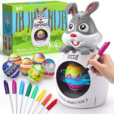 Easter Gifts for Kids, Easter Egg Decorating Kit, Easter Basket Essentials DIY Coloring Spinner with 8 Colorful Markers & 6 White Eggs, Easter Basket Stuffers/Fillers Bunny Toys for Kids Toddlers - Image 1