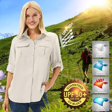 Toumett Women's UPF 50+ Long Sleeve UV Sun Protection Shirts, Fishing Hiking Travel Shirt,Breathable and Fast Dry(5071,Light Khaki,L) - Image 6