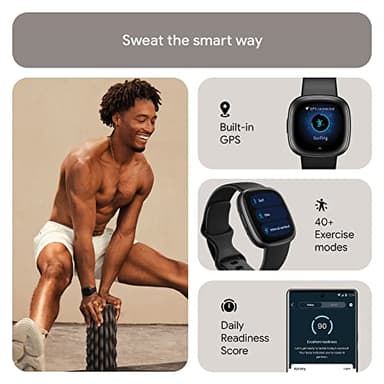 Fitbit Versa 4 Fitness Smartwatch with Daily Readiness, GPS, 24/7 Heart Rate, 40+ Exercise Modes, Sleep Tracking and more, Black/Graphite, One Size (S & L Bands Included) - Image 2