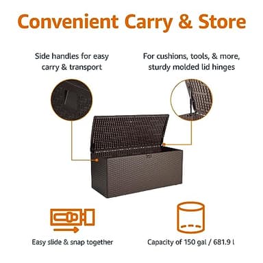 Amazon Basics Outdoor Patio Storage Box 150 Gallon Deck Box, Waterproof and Weather-resistant, Furniture Cushions Garden Tools, Brown - Image 2