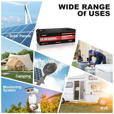 12V 600Ah LiFePO4 Battery, Built-in 200A BMS, 7680Wh Energy 10000+ Deep Cycles Rechargeable 12 Volt Battery Perfect for RV, Solar System, Off Grid, Home Energy Storage - Image 4