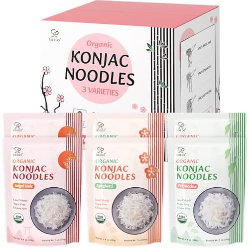 Soeos Konjac Noodles, Organic Shirataki Noodle, Low Calorie, Keto and Paleo Friendly, 3 Variety Noodles, 52.8 Ounce (Pack of 6) - Image 1