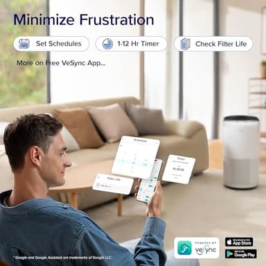 LEVOIT Air Purifiers for Home Large Room Up to 1733 Ft² With HEPA Sleep Mode, AHAM VERIFIDE, Auto Mode, Air Quality Monitor, Smart WiFi, 3-in-1 Filter For Pet Allergy, Smoke, Dust, Core 400S-P, White - Image 9