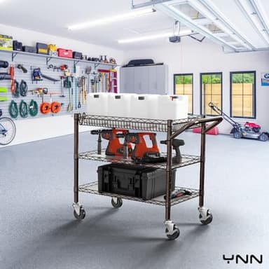 YNN Bronze Utility Rolling Cart,990Lbs 3 Tier Heavy Duty Metal Cart with Wheels & Handle NSF Wheeled Cart 31" D x 18" W x 33" H for Bedroom, Bathroom, Kitchen,Garden,Decor,Serving - Image 4