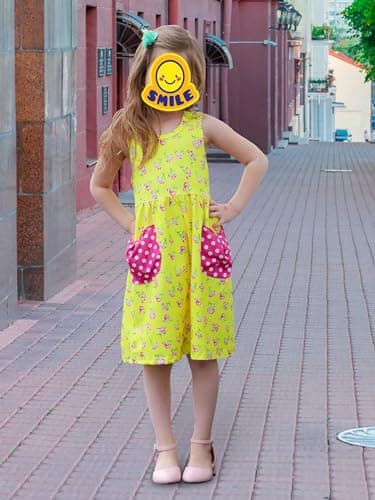 Vieille Toddler Girls Dresses 3-4t Summer Sleeveless Sundress with Pocket Cute Yellow Flower Print Shirt Dress for Girl 3-4 Years Old - Image 4