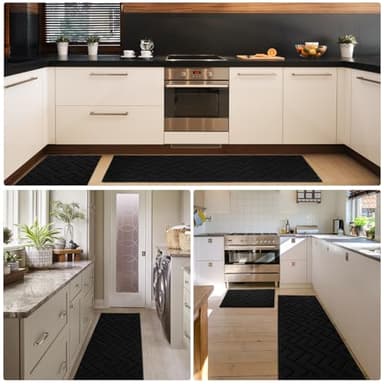 hicorfe Kitchen Rugs and Mats Sets,2 Pieces Super Absorbent Polypropylene Non-Slip Rug,Soft Comfort Floor Mat,Washable for Kitchen,Hallway,Office,Sink,Laundry(24" x 35"+24" x 71",Black) - Image 8
