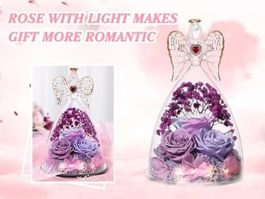 Tiaronics Mothers Day Rose Gifts for Women, Large Angel Figurines with Real Roses, Preserved Real Flower Rose for Her-MultiPurple - Image 9