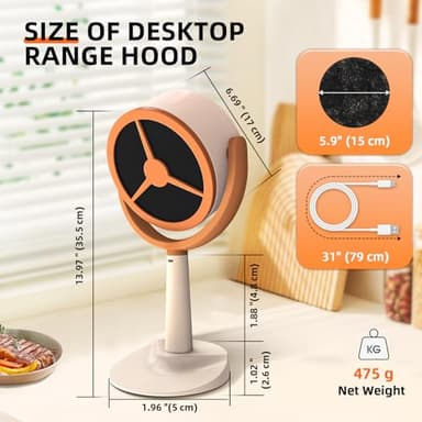 SYNAMENO Portable Range Hood Desktop Kitchen Exhaust Fan for Cooking with 2-Speed Suction, Hangable Design with 5 Detachable Filters, for Hot Pot, Indoor BBQ, RV Camping, Small Kitchen - Image 3