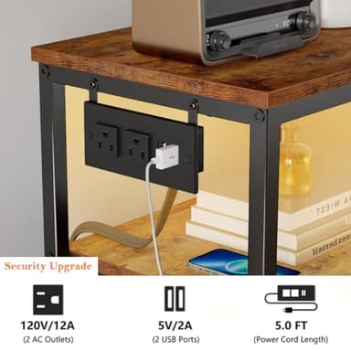 Furnulem Dresser for Bedroom, Tall Nightstand, Vertical Chest with Wood Top, Charging Station, LED Lights, 5 Fabric Bins, Bedside Table with Shelf, Furniture for Entryway (5 Drawer, Rustic Brown) - Image 5