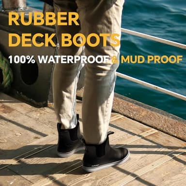 Furuian Men's Deck Boots Fishing Boots Waterproof Rain Boots Ankle Booties Slip On Neoprene Rubber Footwear Chelsea Boots Men Botas Para Hombre for Gardening Fishing Boating Camping Sailing - Image 3