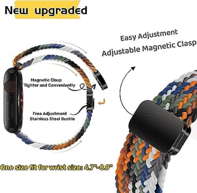 Nylon Sport Loop Watch Bands Compatible with Apple Watch Band Ultra 2 1 49mm 46mm 45mm 44mm 42mm 41mm 40mm 38mm,Soft Braided Woven Magnetic Clasp Strap for iWatch Series 10/9/8/7/6/5/4/3/SE,Women Men - Image 5