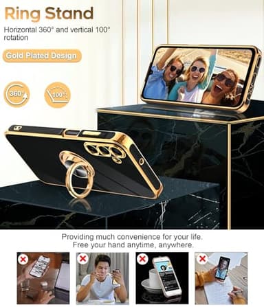 LeYi for Samsung A15-5G Case: with [2 Pack] Tempered Glass Screen Protector 360° Rotatable Ring Holder Magnetic Kickstand, Plating Rose Gold Edge for Galaxy A 15 5G Case, Black - Image 3