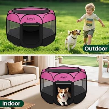 Love's cabin Pet Puppy Dog Playpen, Small Dog Tent Crates Cage Indoor/Outdoor, Portable Playpen for Cat, Foldable Pop Up Dog Kennel Playpen with Carring Case, Removable Zipper Top, Pink - Image 7