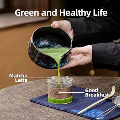 TEANAGOO Matcha Whisk Set, 7 Pcs Matcha Set Blue, Matcha Kit for Ceremony, Matcha Tea Set for Making Breakfast/Latte, Ceramic Matcha Bowl(chawan) whith Spout and Whisk, Gift for Friend/Family - Image 5