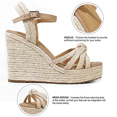 mikarka Sandals for Women 2025: Comfortable Wedge Platform Sandals Women - Braided Espadrilles for Women Ankle Strap Open Toe Wedges Heels Beach Sandals Summer Shoes - Image 3