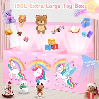 Mabahoo Extra Large Toy Chest, Collapsible Sturdy Toy Storage Organizer with Lids, 40"X14"X16" Large Kids Toybox Storage Bins Baskets for Girls, Boys, Nursery, Playroom, Pink - Image 2