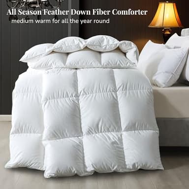 ELNIDO QUEEN® Feather Comforter King Size, Filled with Feather and Downfiber, Luxurious Fluffy Hotel Style White Bedding Comforter, 100% Cotton Duvet Insert Medium Warmth for All Season, 106x90 Inch - Image 7