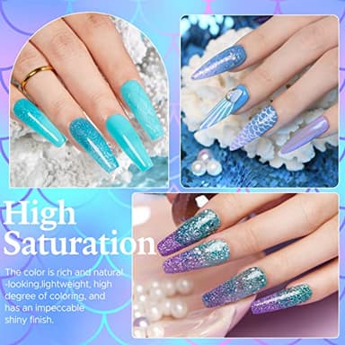 AZUREBEAUTY 31 Pcs Dip Powder Nail Kit Starter 20 Colors Glitter Nude Green Mermaid Serie Dip Powders Liquid Set with Base Top Coat Activator French Nails Art Manicure DIY Salon Christmas Gift - Image 2