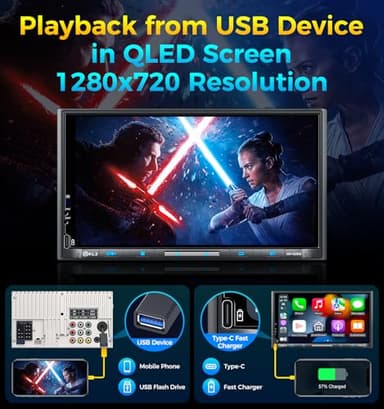 PLZ 7" Wireless Double Din Car Stereo Apple Carplay Radio QLED Screen for Car, Android Auto, Bluetooth 5.3, Fast Charger, 1080P Backup Camera, 4.2 Channel Outputs 240W, 2 Subwoofer - Image 6