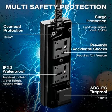 Outdoor Power Strip Weatherproof, 10FT Heavy Duty Outdoor Extension Cord - 3 Outlets - Waterproof Surge Protector, Shockproof Overload Protection Electrical Outlet, Industrial/Home Power Strip - Image 8