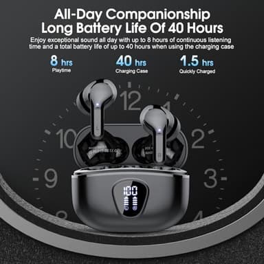 Wireless Earbuds, Bluetooth 5.4 Headphones HiFi Stereo, Bluetooth Earbuds with ENC Noise Cancelling Mic, IP7 Waterproof in Ear Earphones, 48H, LED Display Ear Buds for Pad Workout Sports, Black - Image 5