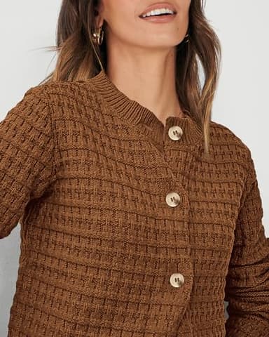 PRETTYGARDEN Women's Knit Cardigan Sweaters Casual Long Sleeve Open Front Button Down Trendy Jackets Outerwear (Coffee,Medium) - Image 5